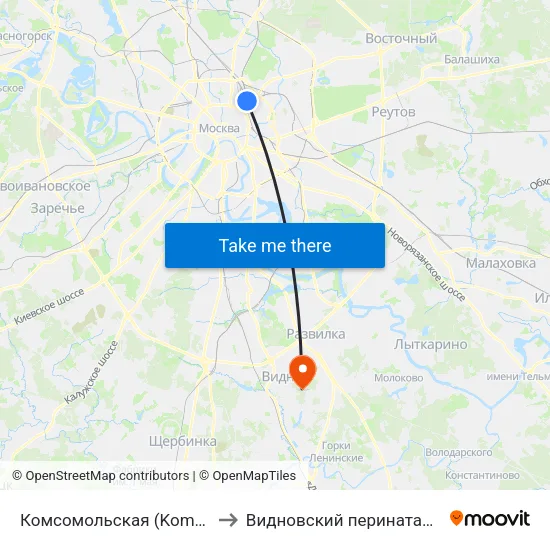 Комсомольская (Komsomolskaya) to Видновский перинатальный центр map