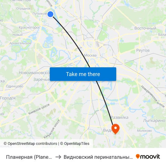 Планерная (Planernaya) to Видновский перинатальный центр map
