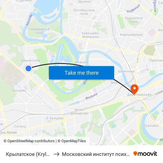 Крылатское (Krylatskoe) to Московский институт психоанализа map