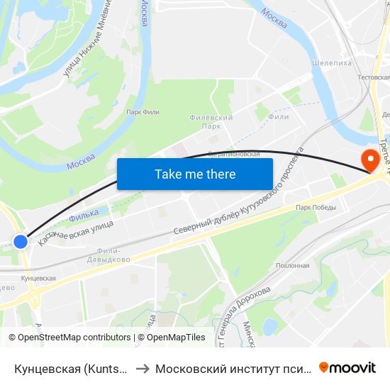 Кунцевская (Kuntsevskaya) to Московский институт психоанализа map