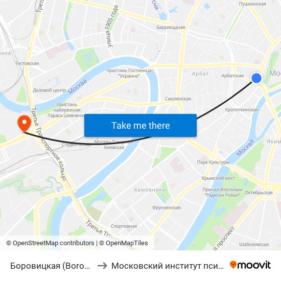 Боровицкая (Borovitskaya) to Московский институт психоанализа map