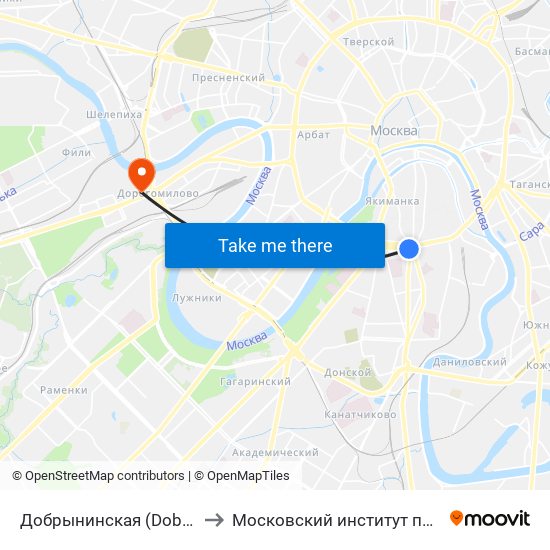 Добрынинская (Dobryninskaya) to Московский институт психоанализа map