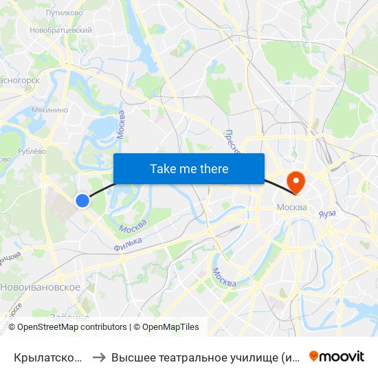 Крылатское (Krylatskoe) to Высшее театральное училище (институт) имени М. С. Щепкина map