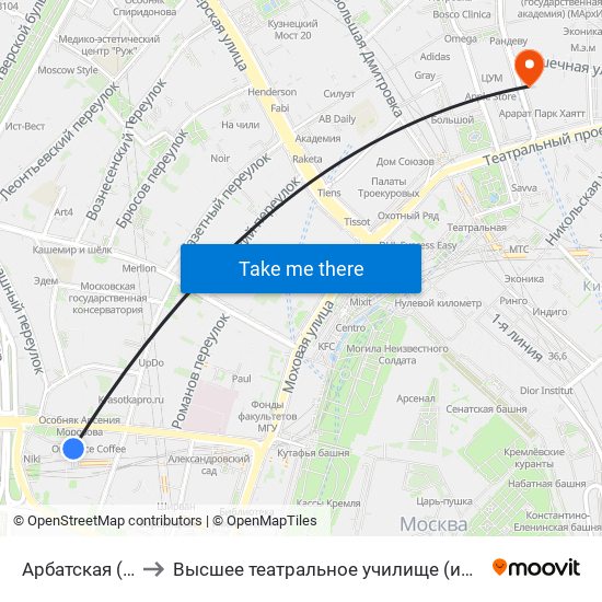 Арбатская (Arbatskaya) to Высшее театральное училище (институт) имени М. С. Щепкина map