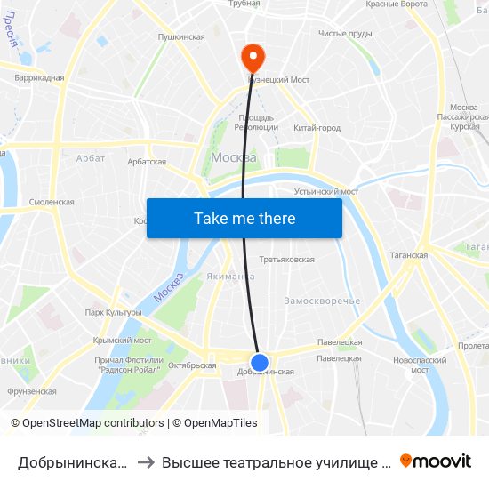 Добрынинская (Dobryninskaya) to Высшее театральное училище (институт) имени М. С. Щепкина map