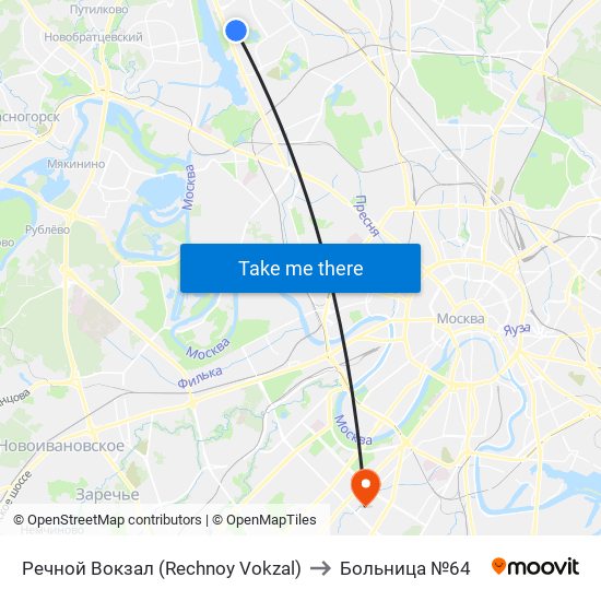 Речной Вокзал (Rechnoy Vokzal) to Больница №64 map