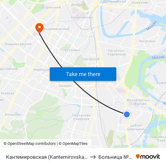 Кантемировская (Kantemirovskaya) to Больница №64 map