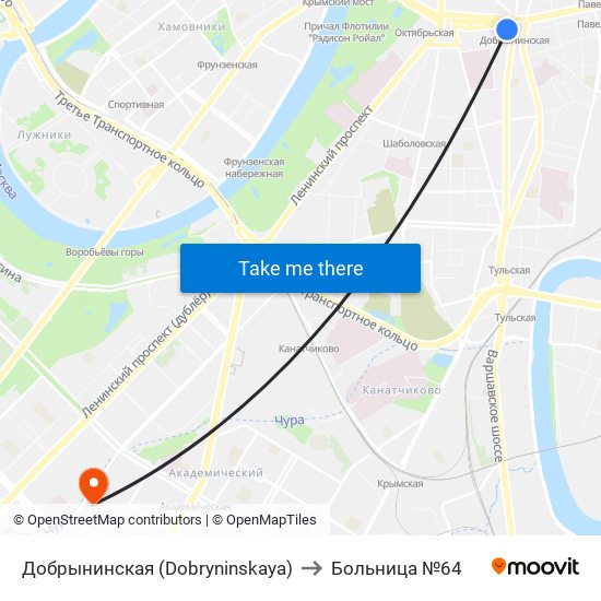 Добрынинская (Dobryninskaya) to Больница №64 map