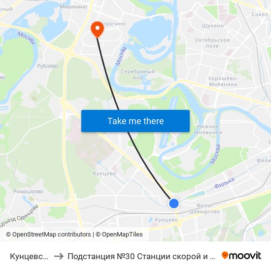 Кунцевская (Kuntsevskaya) to Подстанция №30 Станции скорой и неотложной медицинской помощи г. Москвы им. А. С. Пучкова map