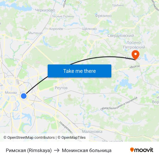Римская (Rimskaya) to Монинская больница map