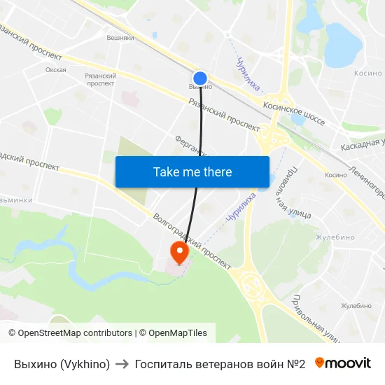 Выхино (Vykhino) to Госпиталь ветеранов войн №2 map
