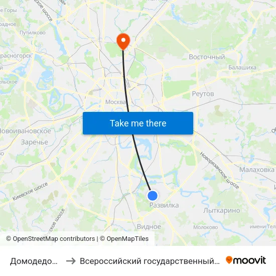 Домодедовская (Domodedovskaya) to Всероссийский государственный университет кинематографии имени С. А. Герасимова (ВГИК) map