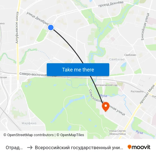 Отрадное (Otradnoe) to Всероссийский государственный университет кинематографии имени С. А. Герасимова (ВГИК) map