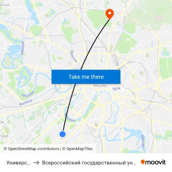 Университет (Universitet) to Всероссийский государственный университет кинематографии имени С. А. Герасимова (ВГИК) map