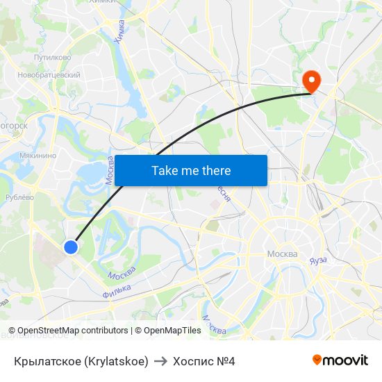 Крылатское (Krylatskoe) to Хоспис №4 map