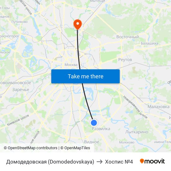 Домодедовская (Domodedovskaya) to Хоспис №4 map