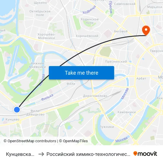 Кунцевская (Kuntsevskaya) to Российский химико-технологический университет имени Д.И. Менделеева map