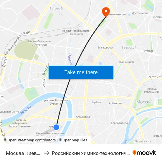 Москва Киевская (Kievsky Station) to Российский химико-технологический университет имени Д.И. Менделеева map