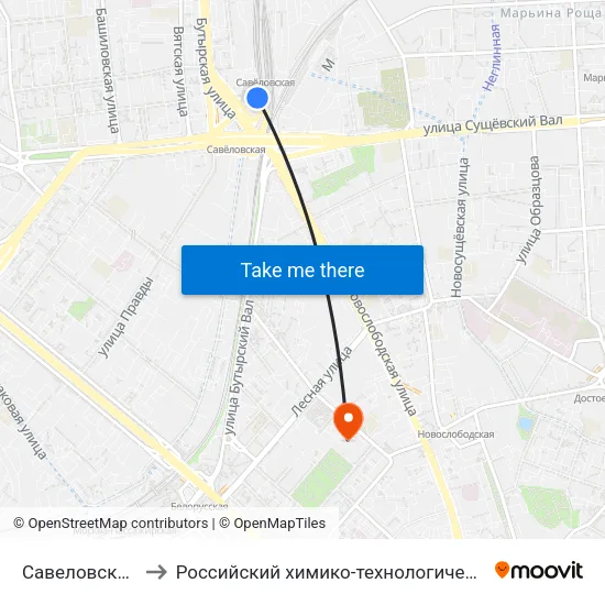 Савеловская (Savelovskaya) to Российский химико-технологический университет имени Д.И. Менделеева map