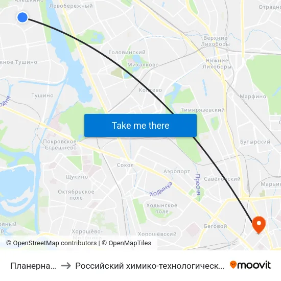 Планерная (Planernaya) to Российский химико-технологический университет имени Д.И. Менделеева map
