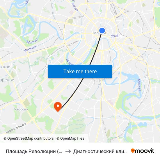Площадь Революции (Ploschad Revolyutsii) to Диагностический клинический центр №1 map