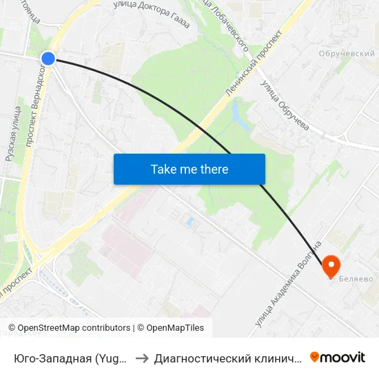 Юго-Западная (Yugo-Zapadnaya) to Диагностический клинический центр №1 map