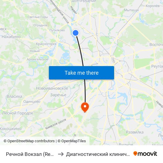 Речной Вокзал (Rechnoy Vokzal) to Диагностический клинический центр №1 map
