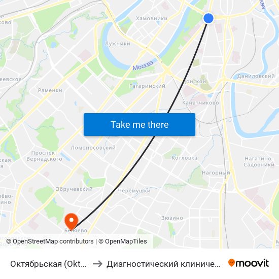 Октябрьская (Oktyabrskaya) to Диагностический клинический центр №1 map