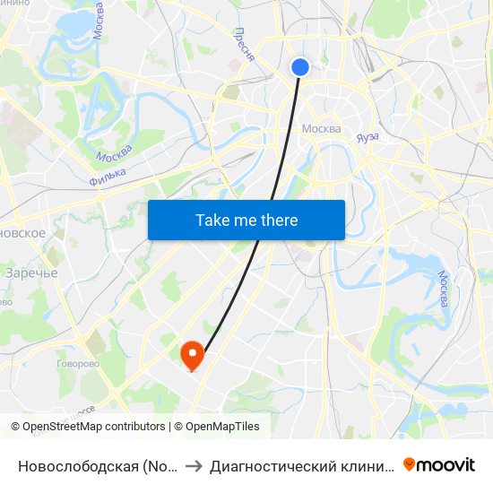 Новослободская (Novoslobodskaya) to Диагностический клинический центр №1 map