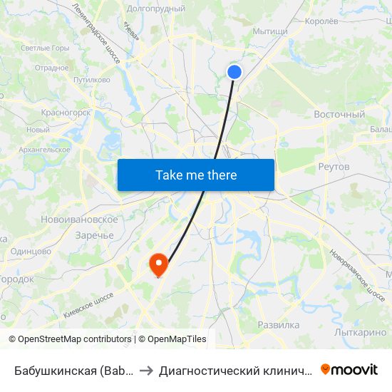 Бабушкинская (Babushkinskaya) to Диагностический клинический центр №1 map