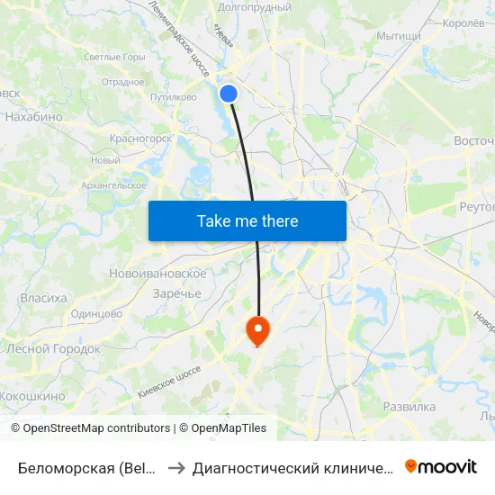Беломорская (Belomorskaya) to Диагностический клинический центр №1 map