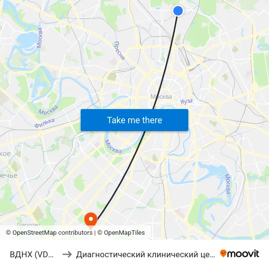 ВДНХ (VDNKh) to Диагностический клинический центр №1 map