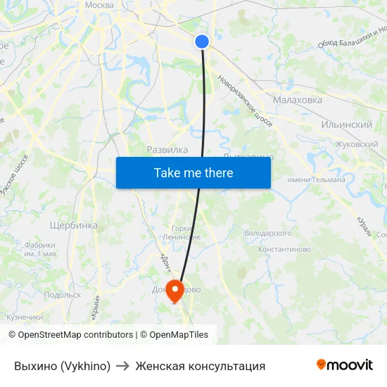 Выхино (Vykhino) to Женская консультация map