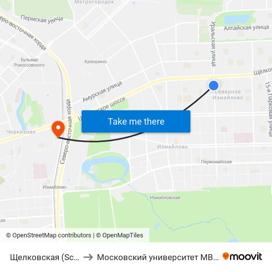 Щелковская (Schelkovskaya) to Московский университет МВД имени В.Я. Кикотя map