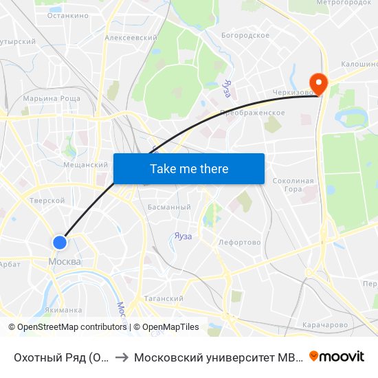 Охотный Ряд (Okhotny Ryad) to Московский университет МВД имени В.Я. Кикотя map