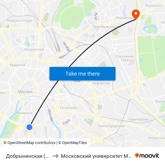 Добрынинская (Dobryninskaya) to Московский университет МВД имени В.Я. Кикотя map