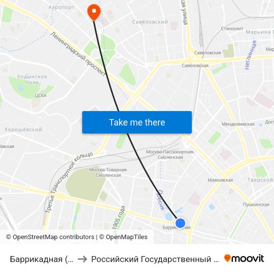 Баррикадная (Barrikadnaya) to Российский Государственный Университет Правосудия map