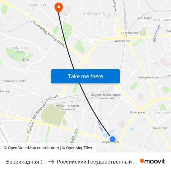 Баррикадная (Barrikadnaya) to Российский Государственный Университет Правосудия map