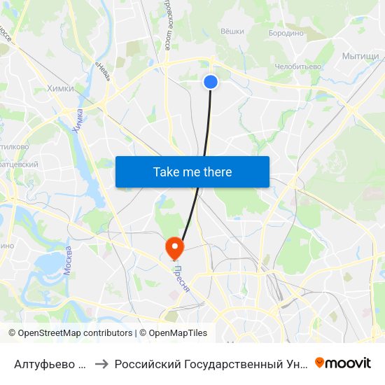 Алтуфьево (Altufyevo) to Российский Государственный Университет Правосудия map