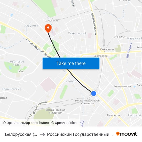 Белорусская (Belorusskaya) to Российский Государственный Университет Правосудия map