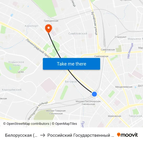 Белорусская (Belorusskaya) to Российский Государственный Университет Правосудия map