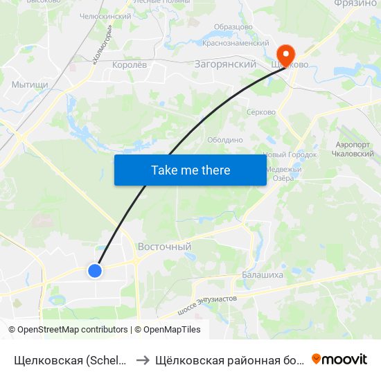 Щелковская (Schelkovskaya) to Щёлковская районная больница №2 map