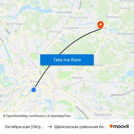 Октябрьская (Oktyabrskaya) to Щёлковская районная больница №2 map