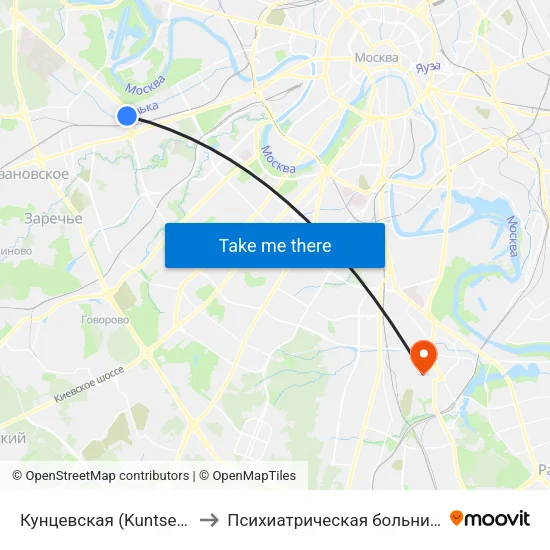 Кунцевская (Kuntsevskaya) to Психиатрическая больница № 14 map