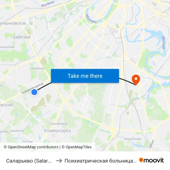 Саларьево (Salaryevo) to Психиатрическая больница № 14 map