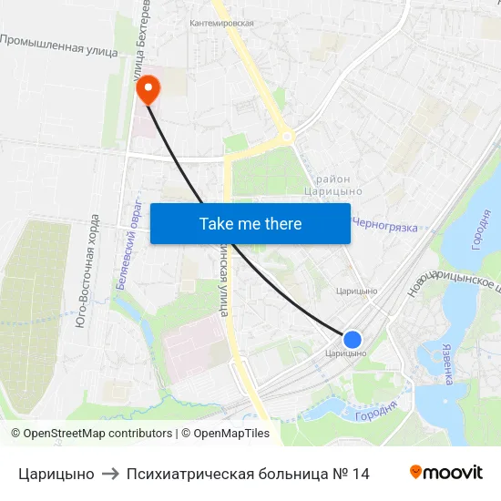 Царицыно to Психиатрическая больница № 14 map