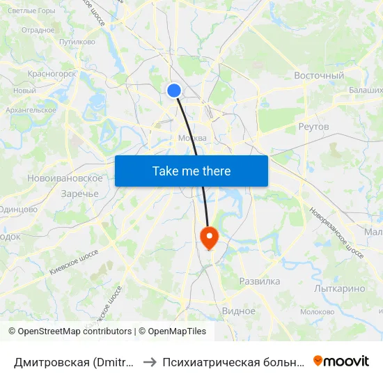 Дмитровская (Dmitrovskaya) to Психиатрическая больница № 14 map