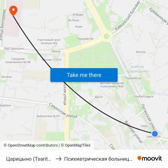 Царицыно (Tsaritsyno) to Психиатрическая больница № 14 map