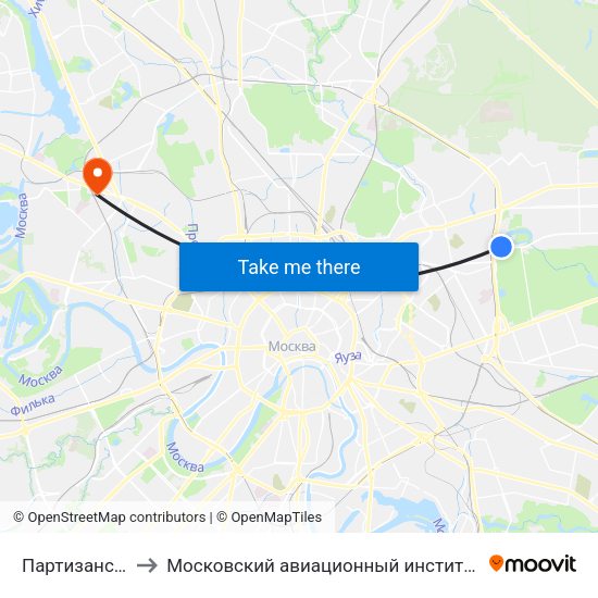 Партизанская (Partizanskaya) to Московский авиационный институт (национальный исследовательский университет) map