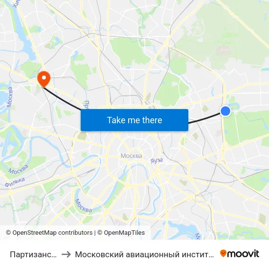 Партизанская (Partizanskaya) to Московский авиационный институт (национальный исследовательский университет) map